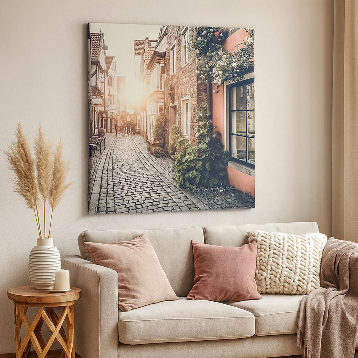 Schilderen op canvas - Rozensteeg in roze gloed - 30x30 cm