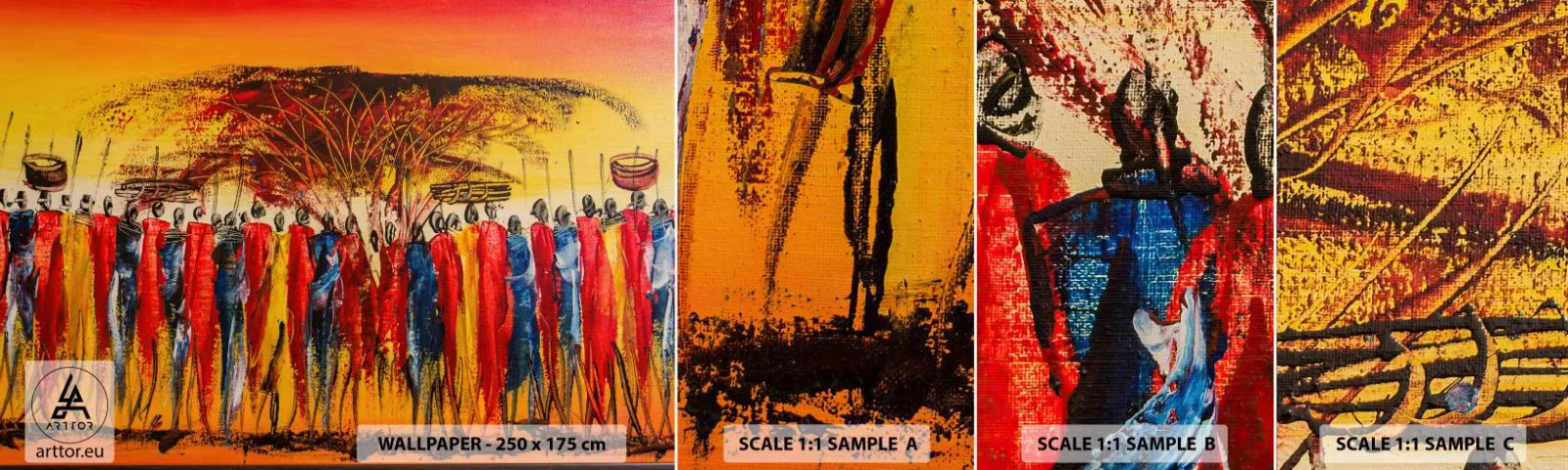 Fotobehang Monster Zelfklevend Deluxe Sticker - Daar, daar, daar gaan ze - Deel, Mensen, Afrika - 100x30 cm