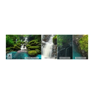 Fotobehang Staaltje Standard Eco - Turkoois, saffieren en vloeibaar zilver - Landschap, Waterval, Berg rivier - 100x30 cm