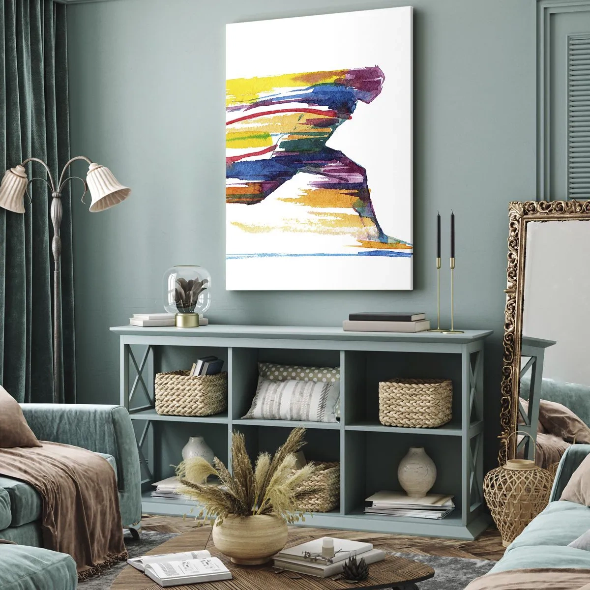 Schilderen op canvas - Rennend over de regenboog - 55x100 cm