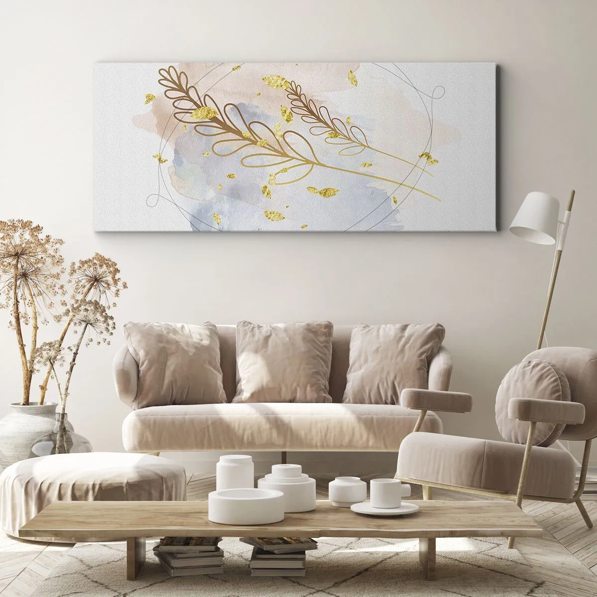 Schilderen op canvas - Gouden explosie - 140x50 cm