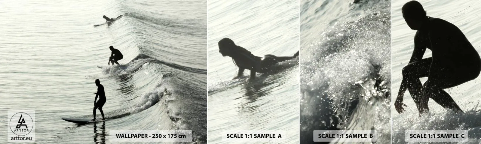 Fotobehang Monster Zelfklevend Deluxe Sticker - Om de golf te ontmoeten - Surfen, Sport, Oceaan - 100x30 cm