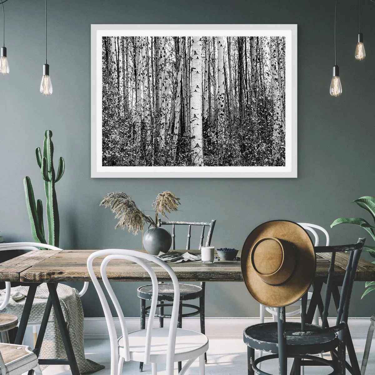 Poster in een witte lijst - Berken colonnade - 50x40 cm