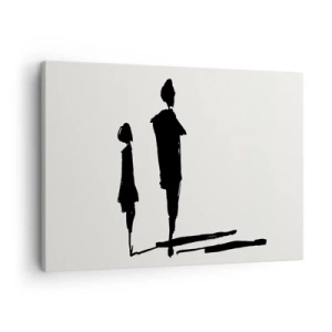 Schilderen op canvas - Silhouetten van twee mensen in het zwart op een lichte achtergrond - 70x50cm - Zeker samen? - Moderne wanddecoratie voor woonkamer en slaapkamer ARTTOR