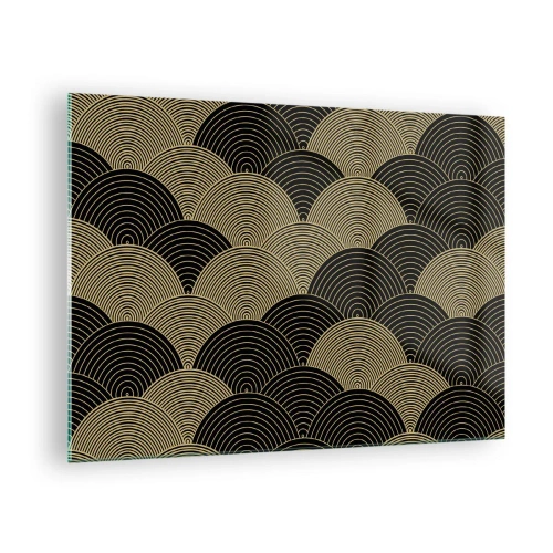 Schilderen op glas - Gouden halve cirkels in een regelmatig Japans patroon - 70x50cm - Eenheid in veelheid - Moderne wanddecoratie voor woonkamer en slaapkamer ARTTOR