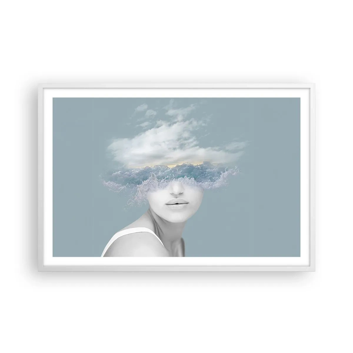 Poster in een witte lijst - Met hoofd in de wolken - 91x61 cm