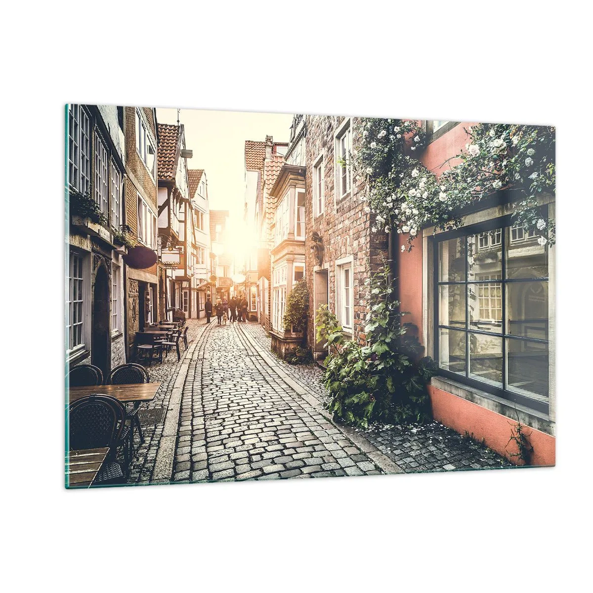 Schilderen op glas - Rozensteeg in roze gloed - 120x80 cm