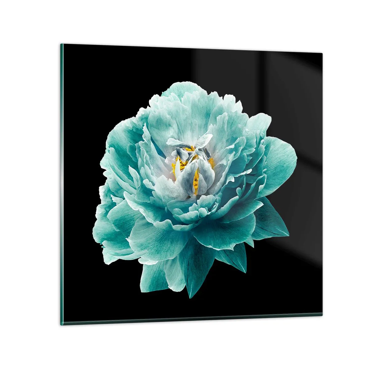 Schilderen op glas - Blauwe en gouden bloemblaadjes - 30x30 cm