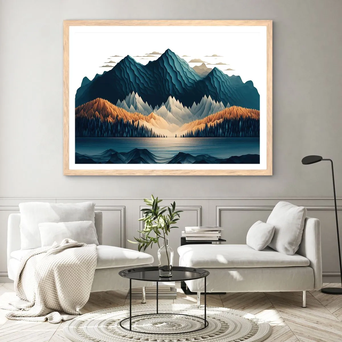 Een poster in een licht eiken lijst - Perfect berglandschap - 91x61 cm