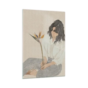 Schilderen op glas - Portret met een exotische bloem - 70x100 cm