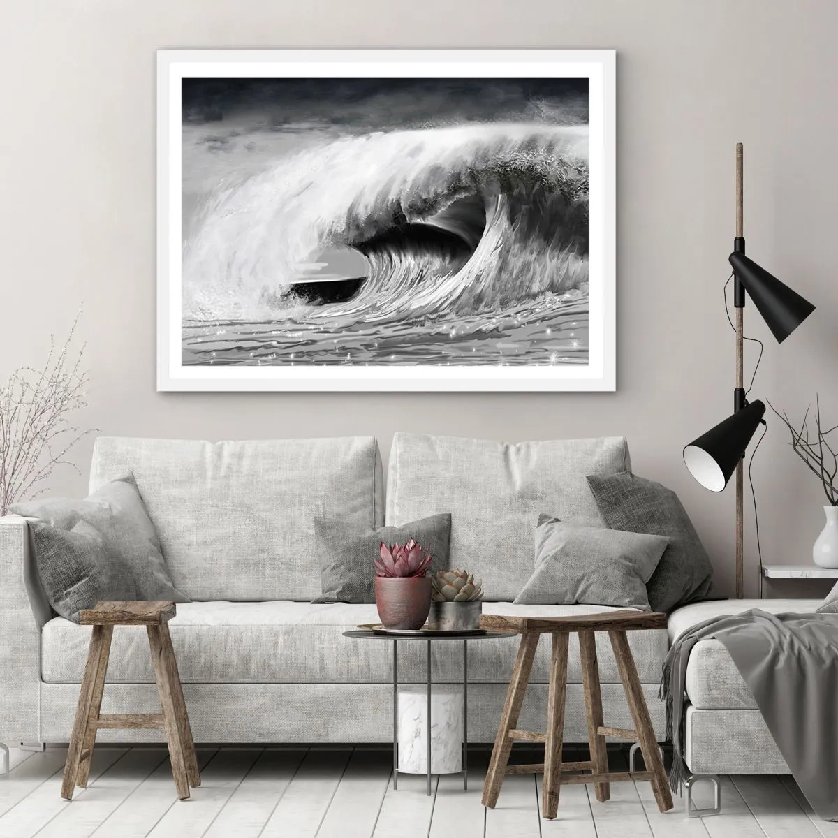Poster in een witte lijst - De woede van de oceaan - 100x70 cm