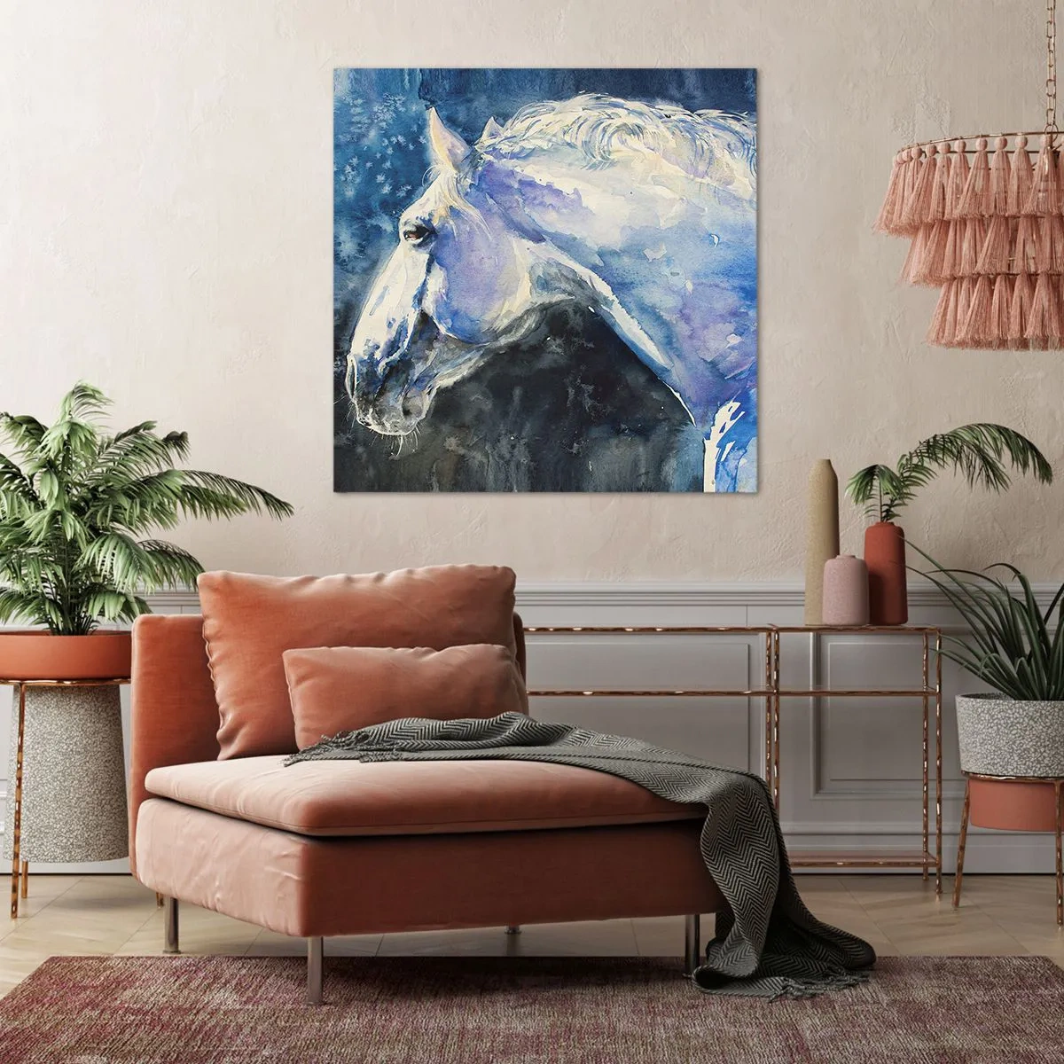 Schilderen op canvas - Portret in een blauwe gloed - 30x30 cm