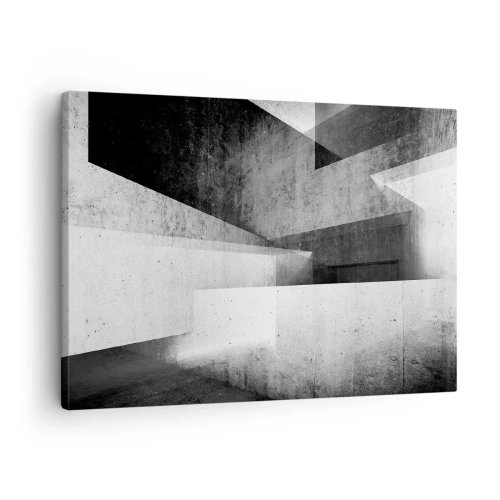 Schilderen op canvas - Geometrische vormen in een monochromatische compositie - 70x50cm - De structuur van de ruimte - Moderne wanddecoratie voor woonkamer en slaapkamer ARTTOR