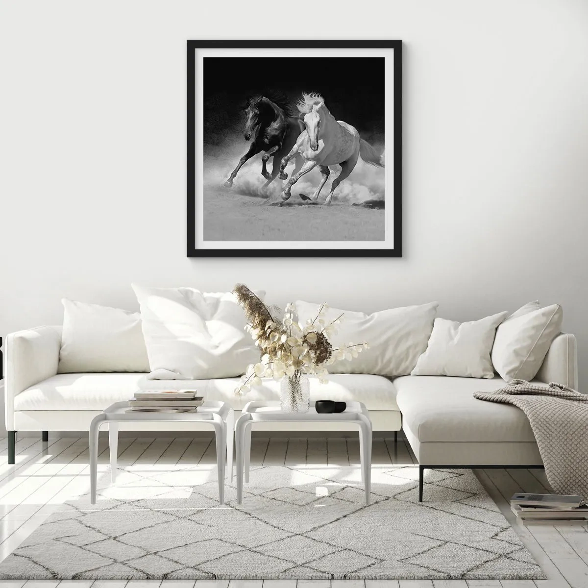 Poster in een zwarte lijst - Vrijheidsgalop - 30x30 cm