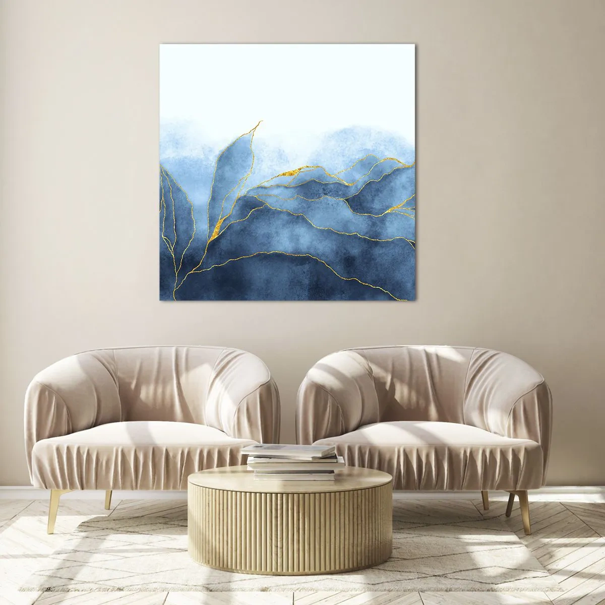 Schilderen op glas - Blauw in goud - 60x60 cm