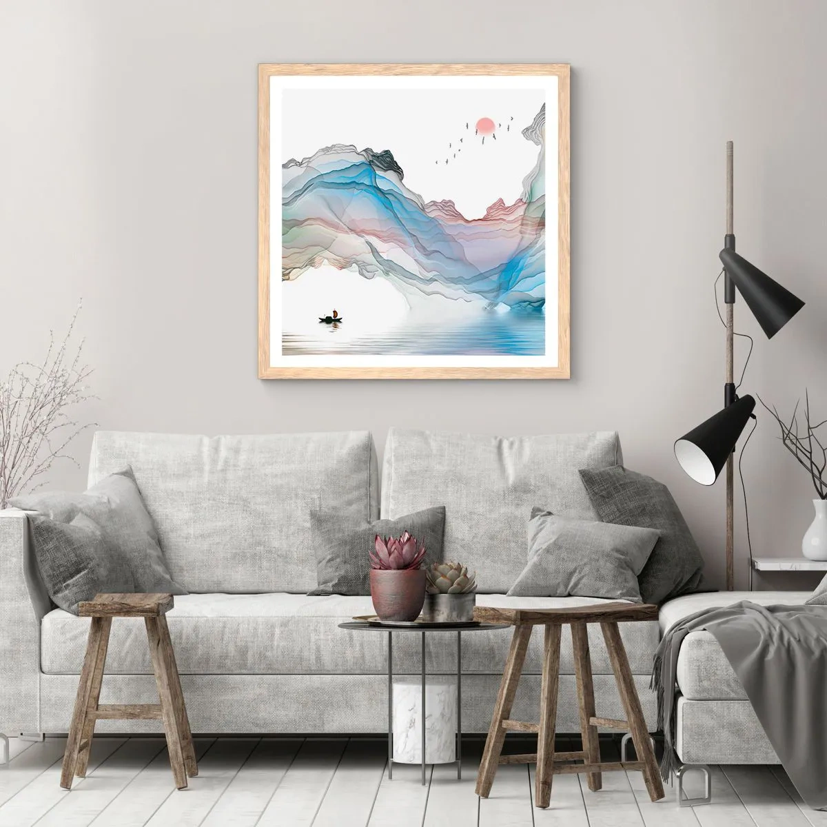 Een poster in een licht eiken lijst - Op weg naar de kristallen bergen - 40x40 cm