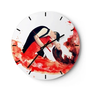 Wandklok - Klok - Een paar dat danst in rode artistieke kleuren - 30x30cm - Tango - een sensuele golf - Moderne wanddecoratie voor woonkamer, keuken en slaapkamer ARTTOR