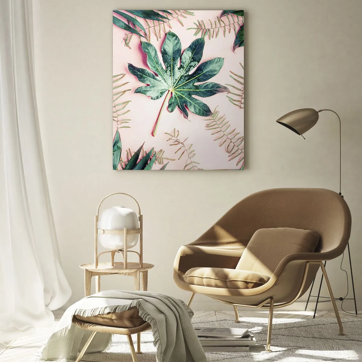 Schilderen op glas - Een studie van groen op een roze achtergrond - 70x100 cm