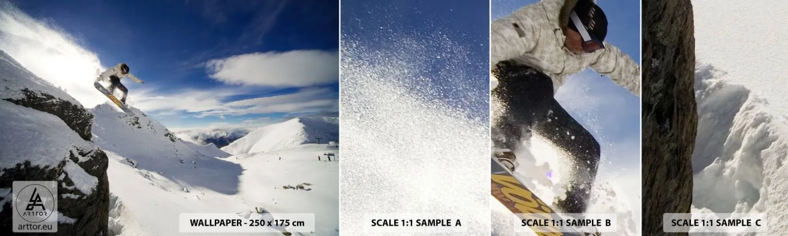 Fotobehang Staaltje Standard Eco - Vrijheid zonder grenzen - Snowboarden, Landschap, Bergen - 100x30 cm