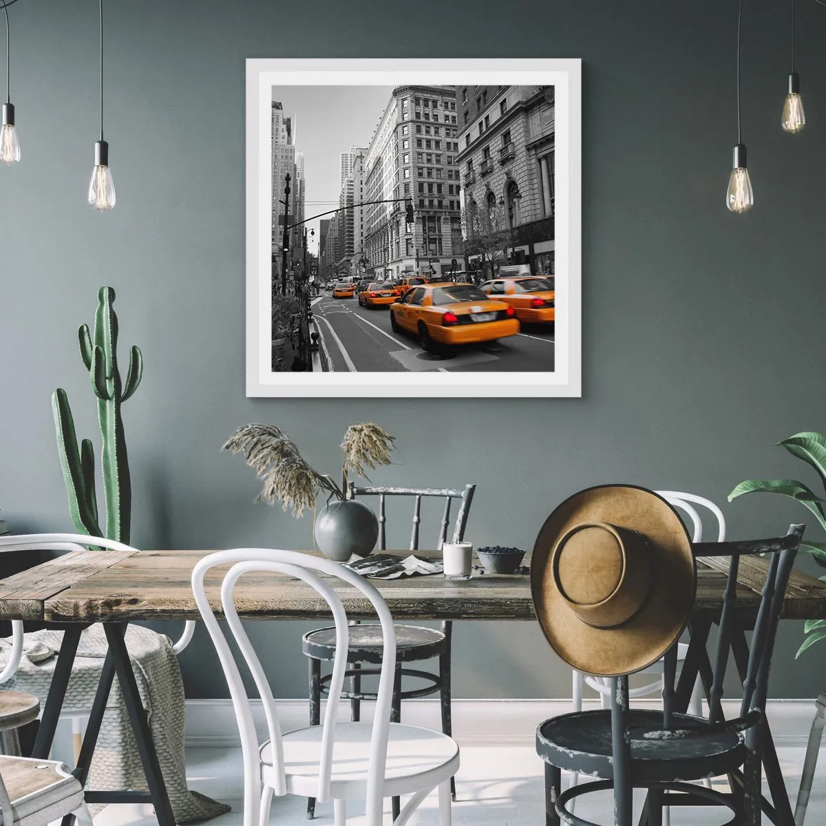 Poster in een witte lijst - De zonnen van grote steden - 60x60 cm