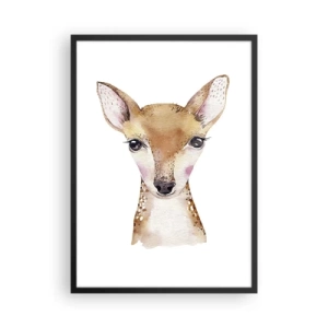Poster in een zwarte lijst - Aquarelportret van een jong hert op een witte achtergrond - 50x70cm - De aard van onschuld - Moderne wanddecoratie voor woonkamer en slaapkamer ARTTOR