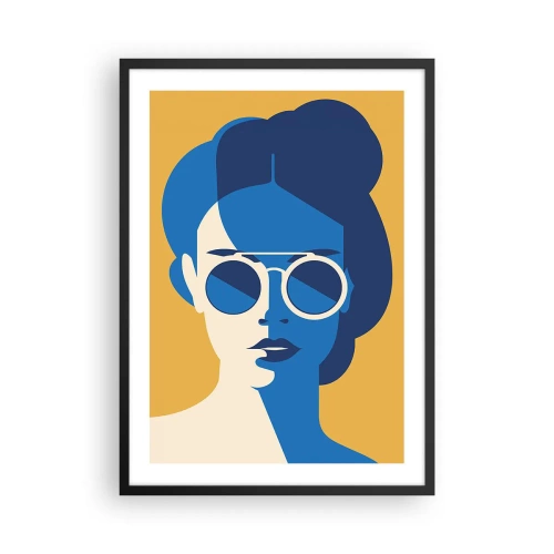 Poster in een zwarte lijst - Abstract portret van een vrouw met een zonnebril - 50x70cm - Vakantie-look - Moderne wanddecoratie voor woonkamer en slaapkamer ARTTOR