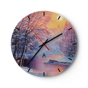 Wandklok - Klok - Winterlandschap met een rivier bij zonsondergang - 30x30cm - De kleuren van de winter - Moderne wanddecoratie voor woonkamer, keuken en slaapkamer ARTTOR