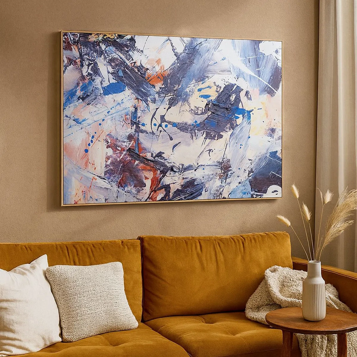 Schilderen op canvas - Abstractie met dynamische penseelstreken in blauw en rood. - 70x50cm - Gekke dans van abstractie - Moderne wanddecoratie voor woonkamer en slaapkamer ARTTOR