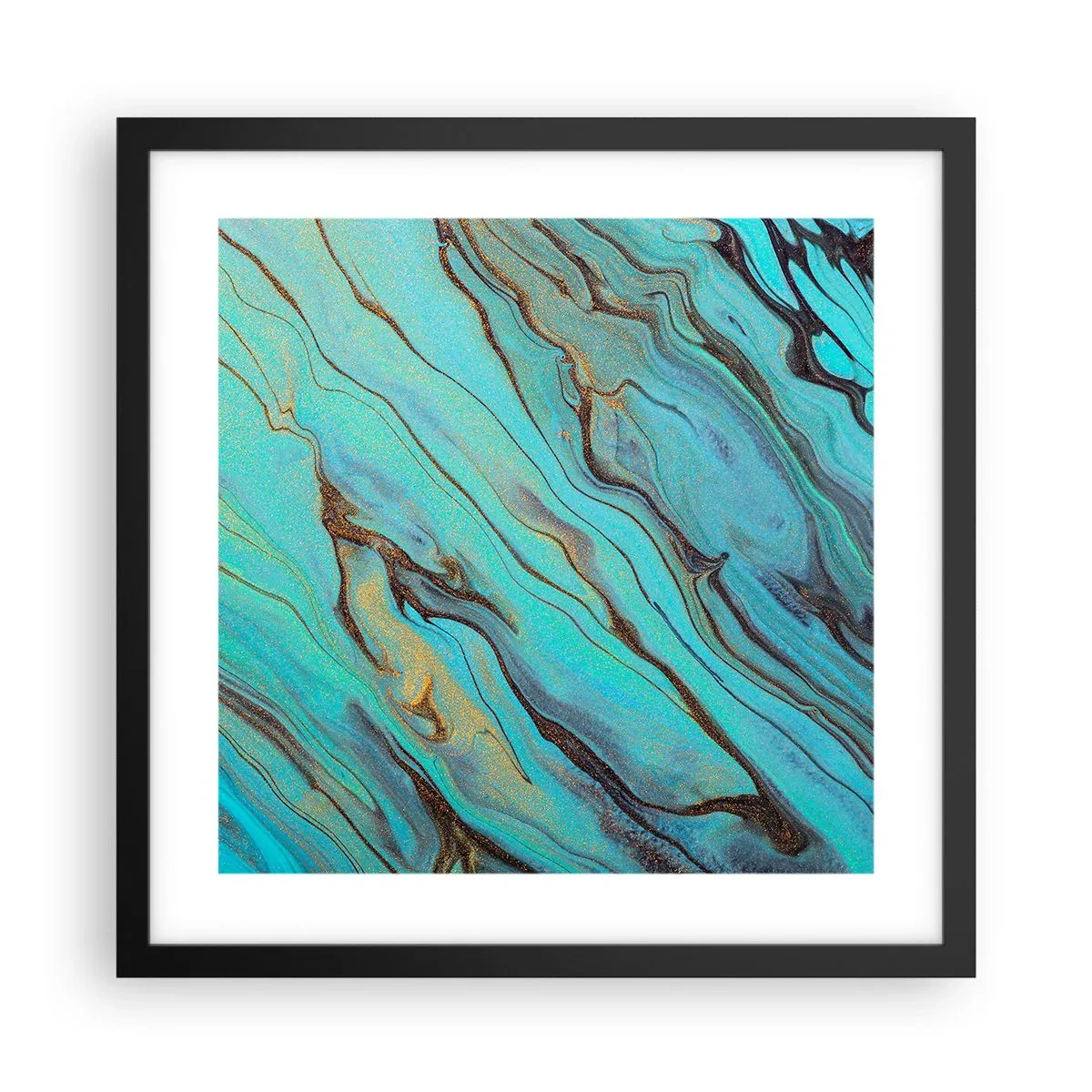 Poster in een zwarte lijst - Turquoise vloed - 40x40 cm