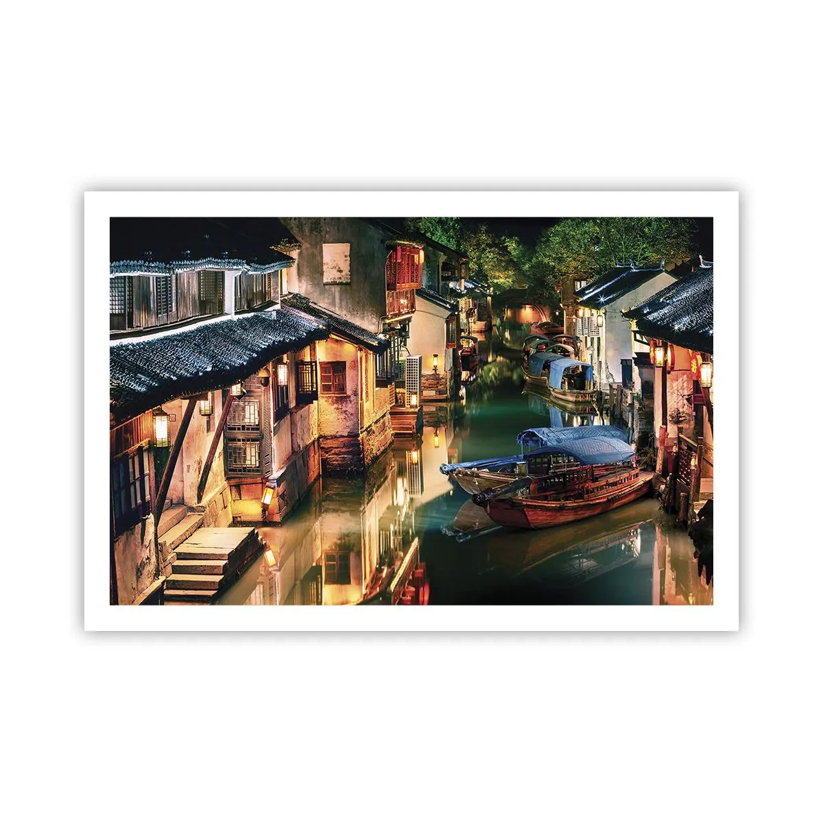 Poster - Een avond op een Chinese straat - 91x61 cm
