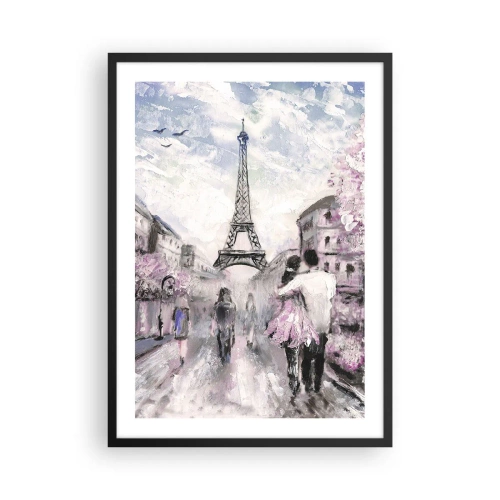 Poster in een zwarte lijst - Een romantisch tafereel in Parijs met de Eiffeltoren op de achtergrond - 50x70cm - Hoe verliefd te worden is alleen in ... - Moderne wanddecoratie voor woonkamer en slaapkamer ARTTOR