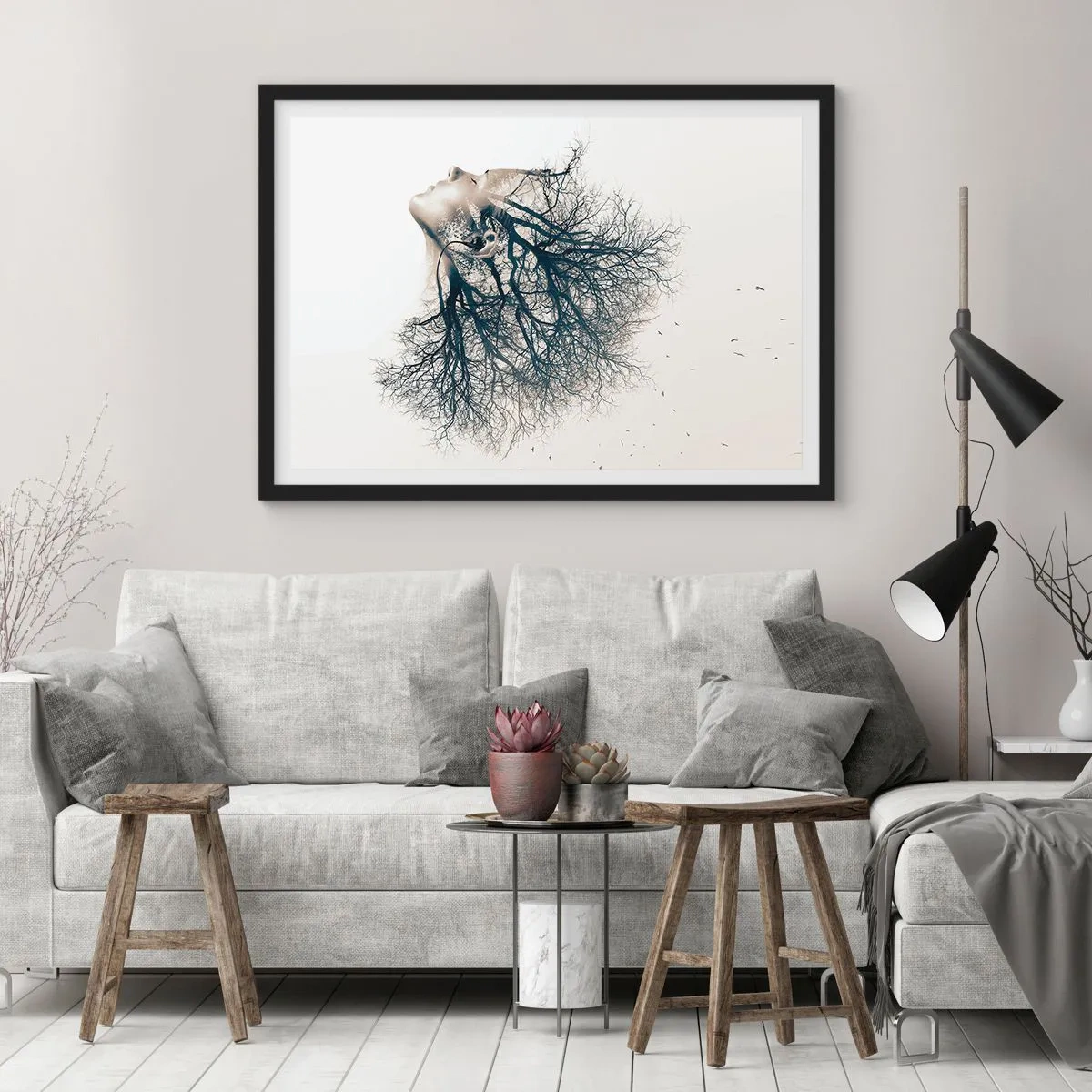 Poster in een zwarte lijst - Luisteren naar het gefluister van bomen - 91x61 cm