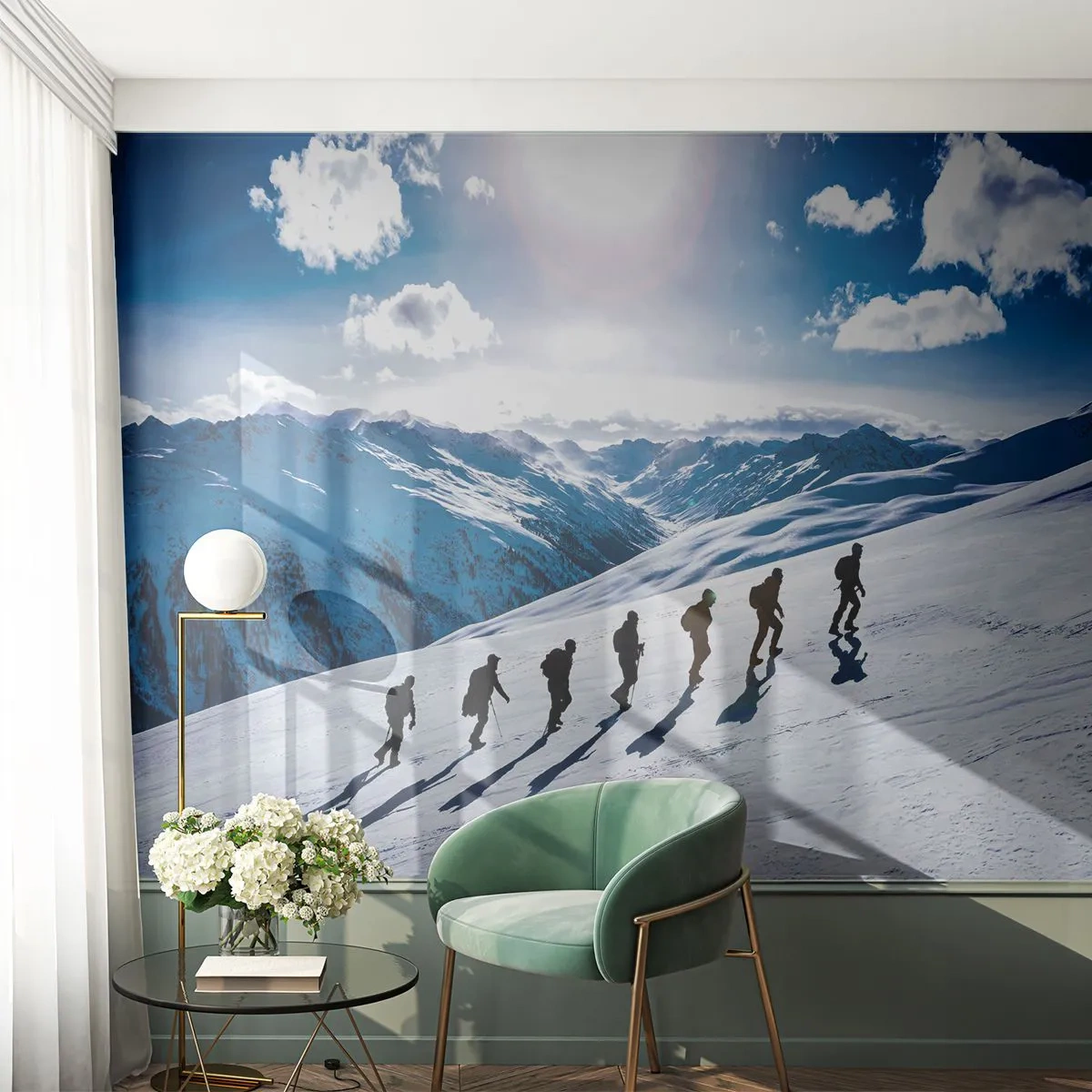 Zelfklevend Fotobehang Deluxe Sticker - Het team van de veroveraars - Bergwandeling, Landschap, Alpen - 250x175 cm