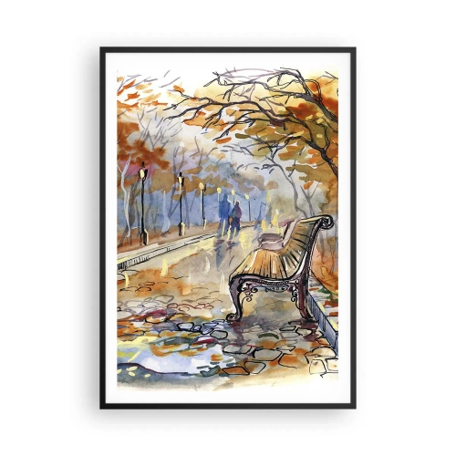 Poster in een zwarte lijst - Samen wandelen in de herfst - 70x100 cm