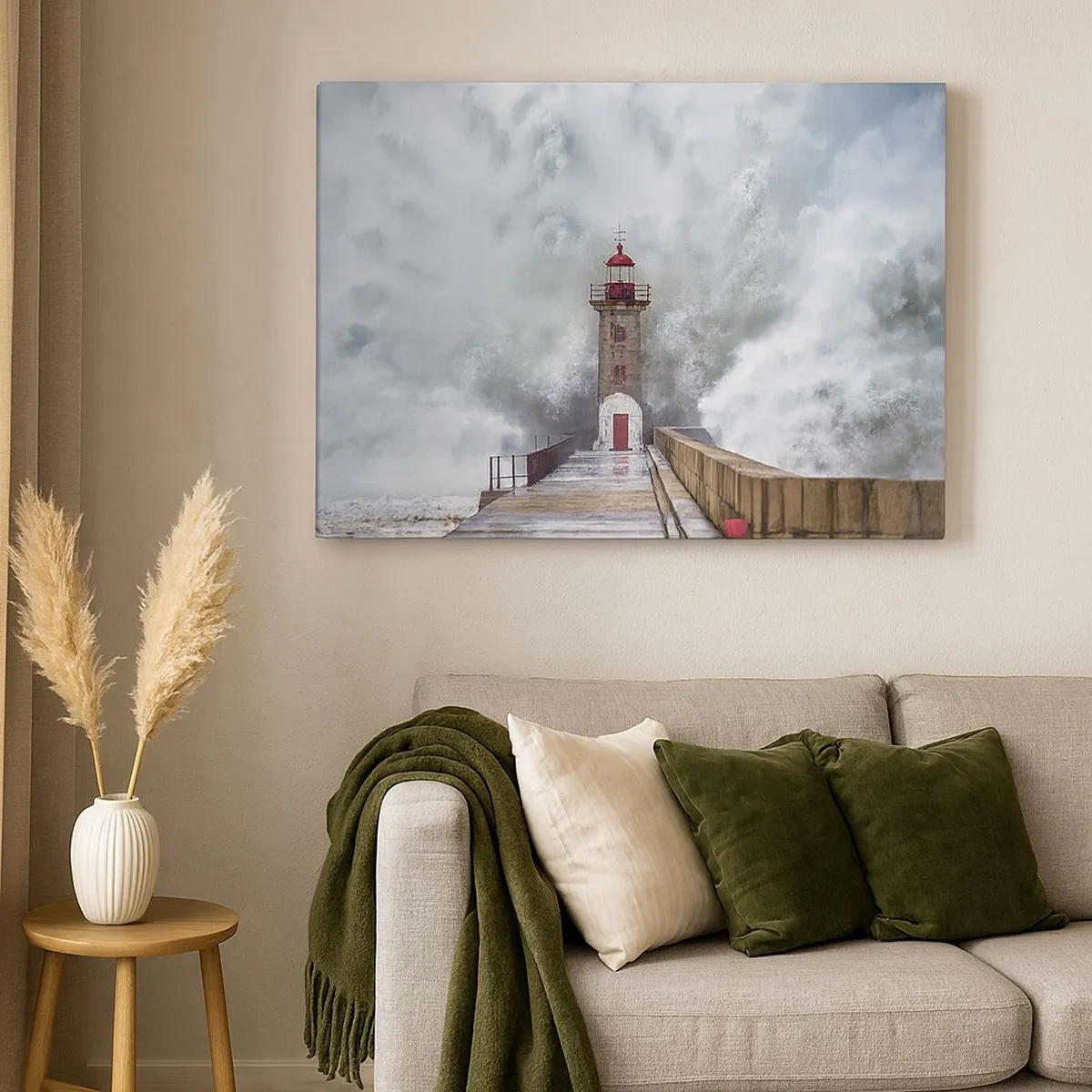 Schilderen op canvas - Een vuurtoren omgeven door ruwe golven - 70x50cm - Het gebrul van het water, het geluid zal blazen - Moderne wanddecoratie voor woonkamer en slaapkamer ARTTOR