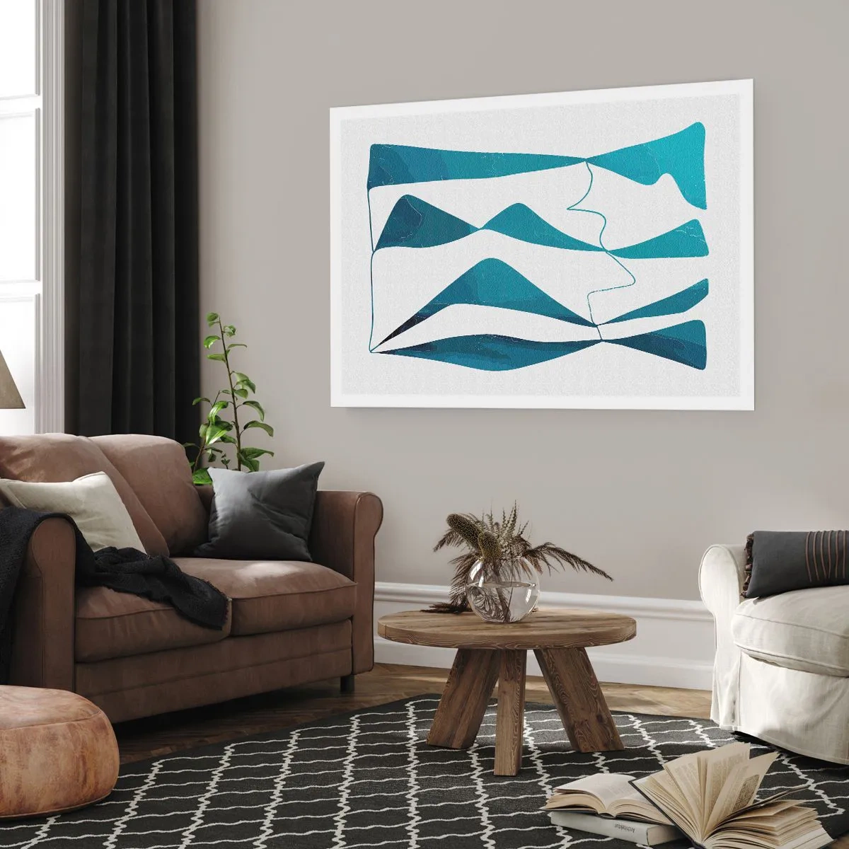 Poster - Abstractie: turquoise verbinding - 91x61 cm