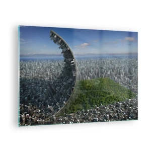 Schilderen op glas - Een stad met een spectaculair effect van ruimtebreking - 70x50cm - De natuur is eeuwig - Moderne wanddecoratie voor woonkamer en slaapkamer ARTTOR