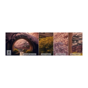 Fotobehang Monster Premium Sand - Japanse lente - Brug, Japan, Japanse kers - 100x30 cm