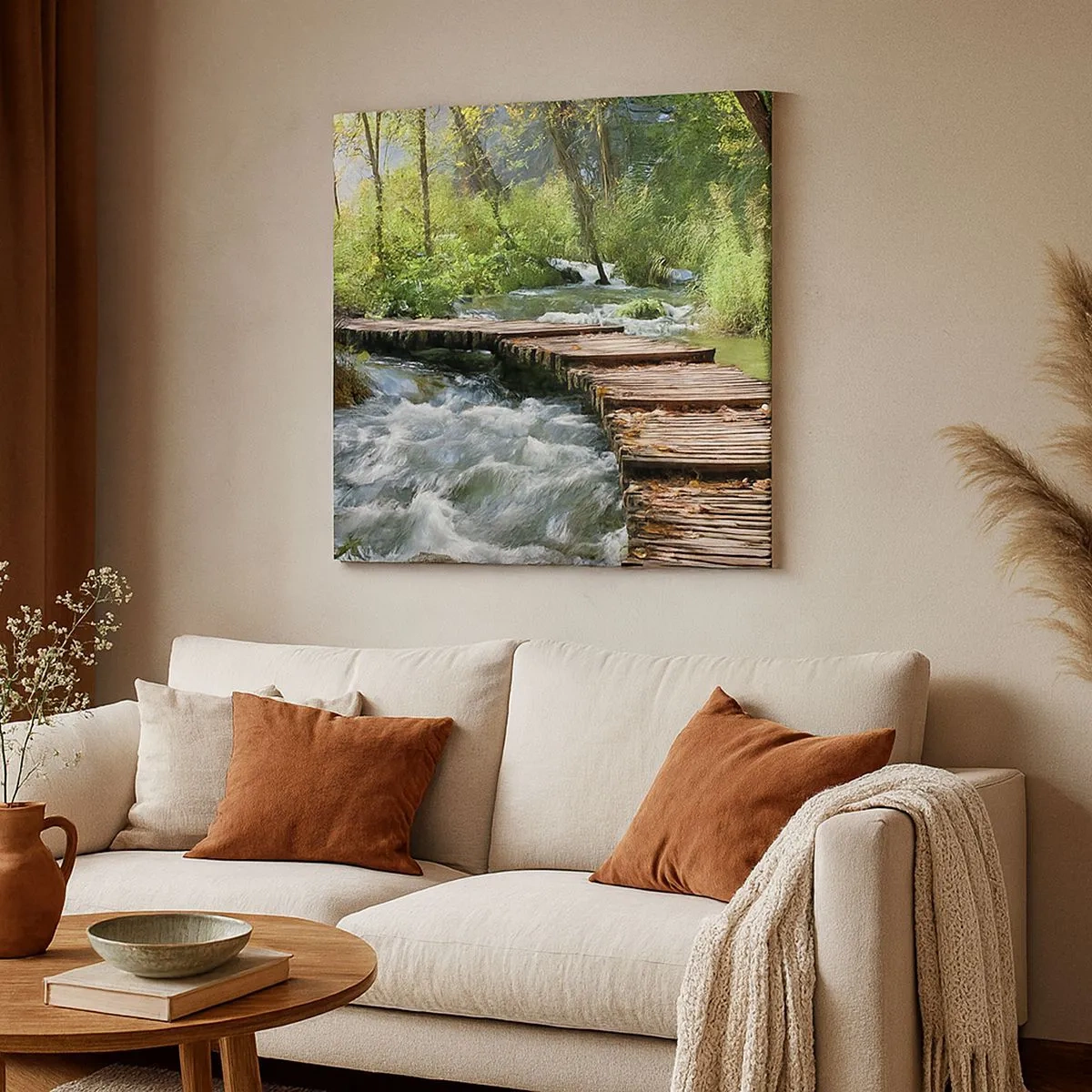 Schilderen op canvas - Boven de schuimige waterval - 30x30 cm