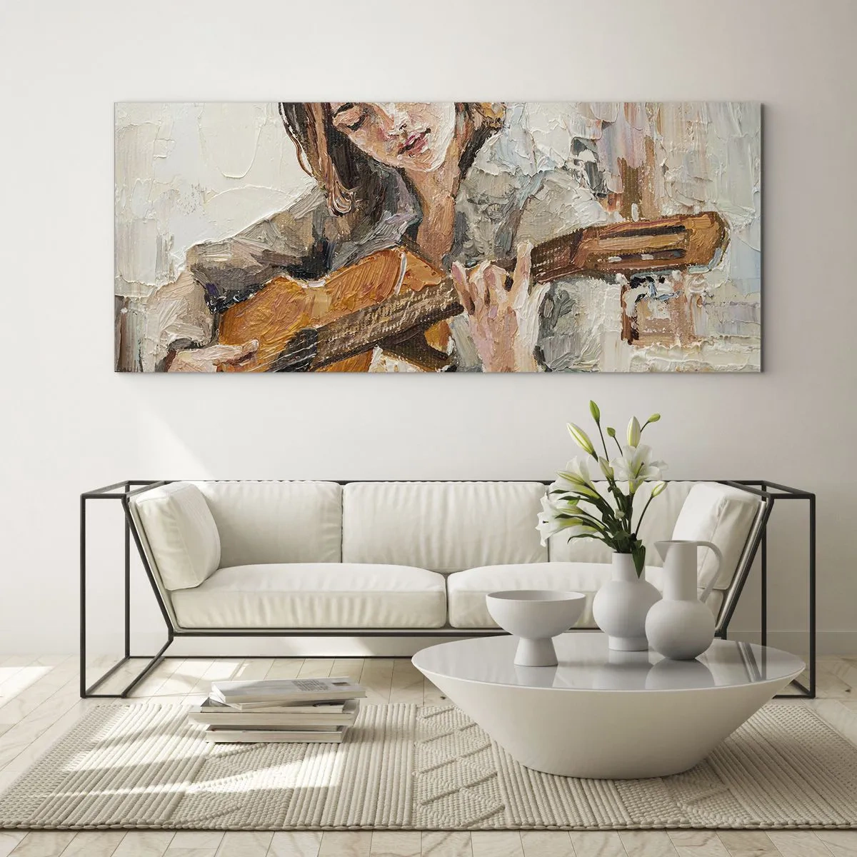 Schilderen op glas - Concerto voor gitaar en een meisjeshart - 120x50 cm