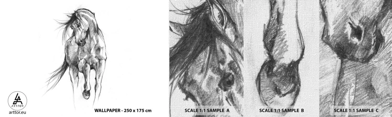 Fotobehang Monster Premium Canvas - In een sierlijke draf - Paard, Grafisch, Dieren - 100x30 cm