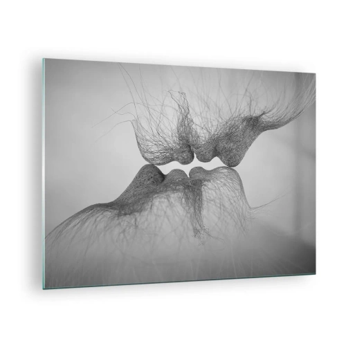 Schilderen op glas - Abstracte kus in zwart-wit - 70x50cm - Kus van de wind - Moderne wanddecoratie voor woonkamer en slaapkamer ARTTOR