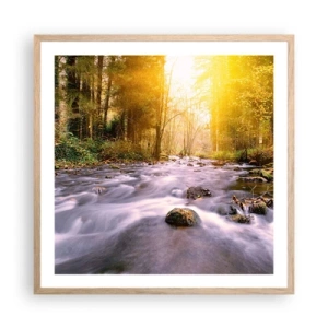 Een poster in een licht eiken lijst - Malachiet in een zilveren en gouden lijst - 60x60 cm