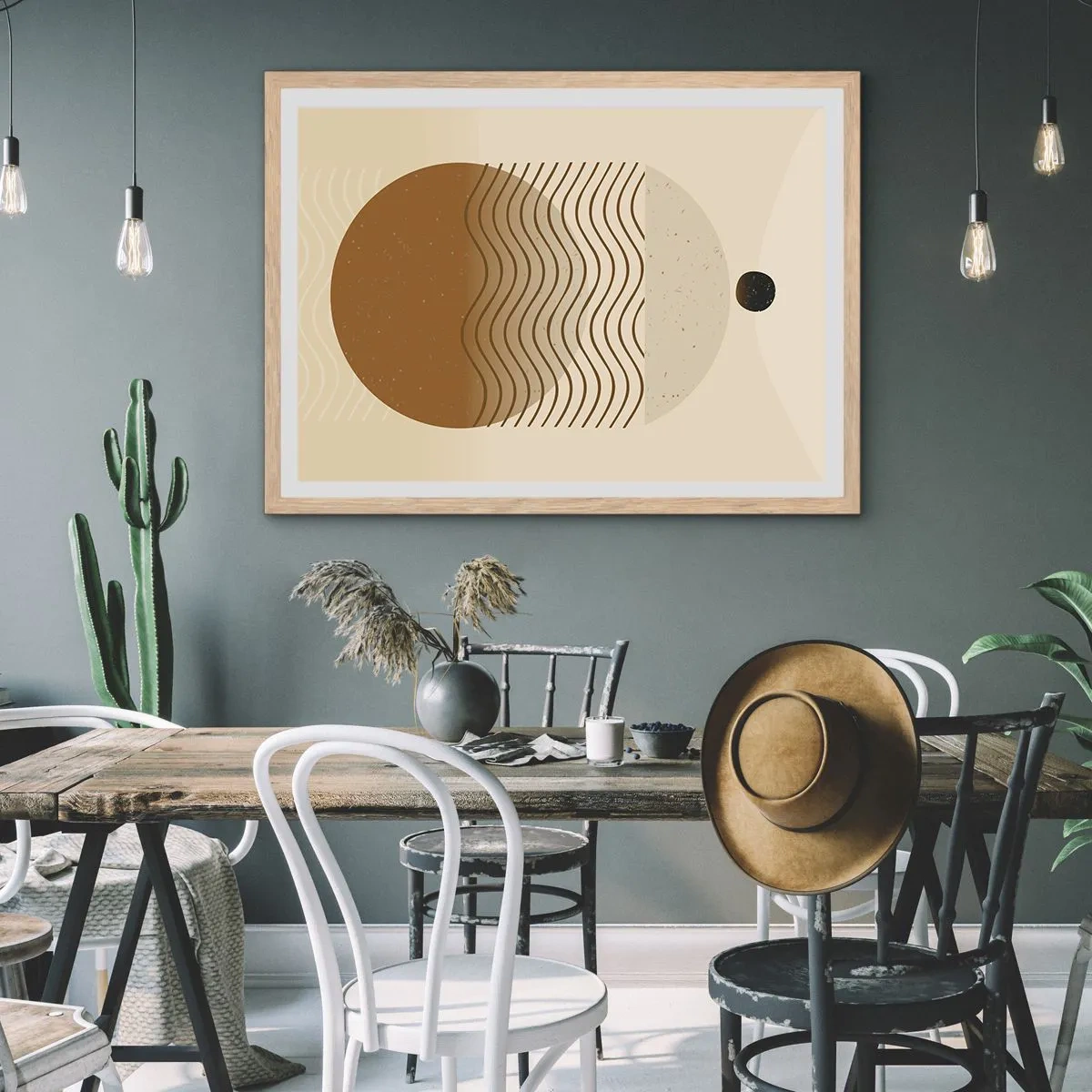 Een poster in een licht eiken lijst - Over de oorsprong van geometrische figuren - 100x70 cm