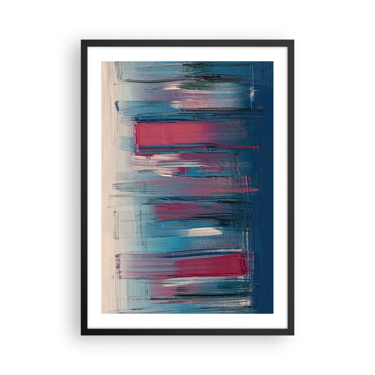 Poster in een zwarte lijst - Abstracte compositie in tinten blauw en rood - 50x70cm - Verticale compositie in blauw en rood - Moderne wanddecoratie voor woonkamer en slaapkamer ARTTOR