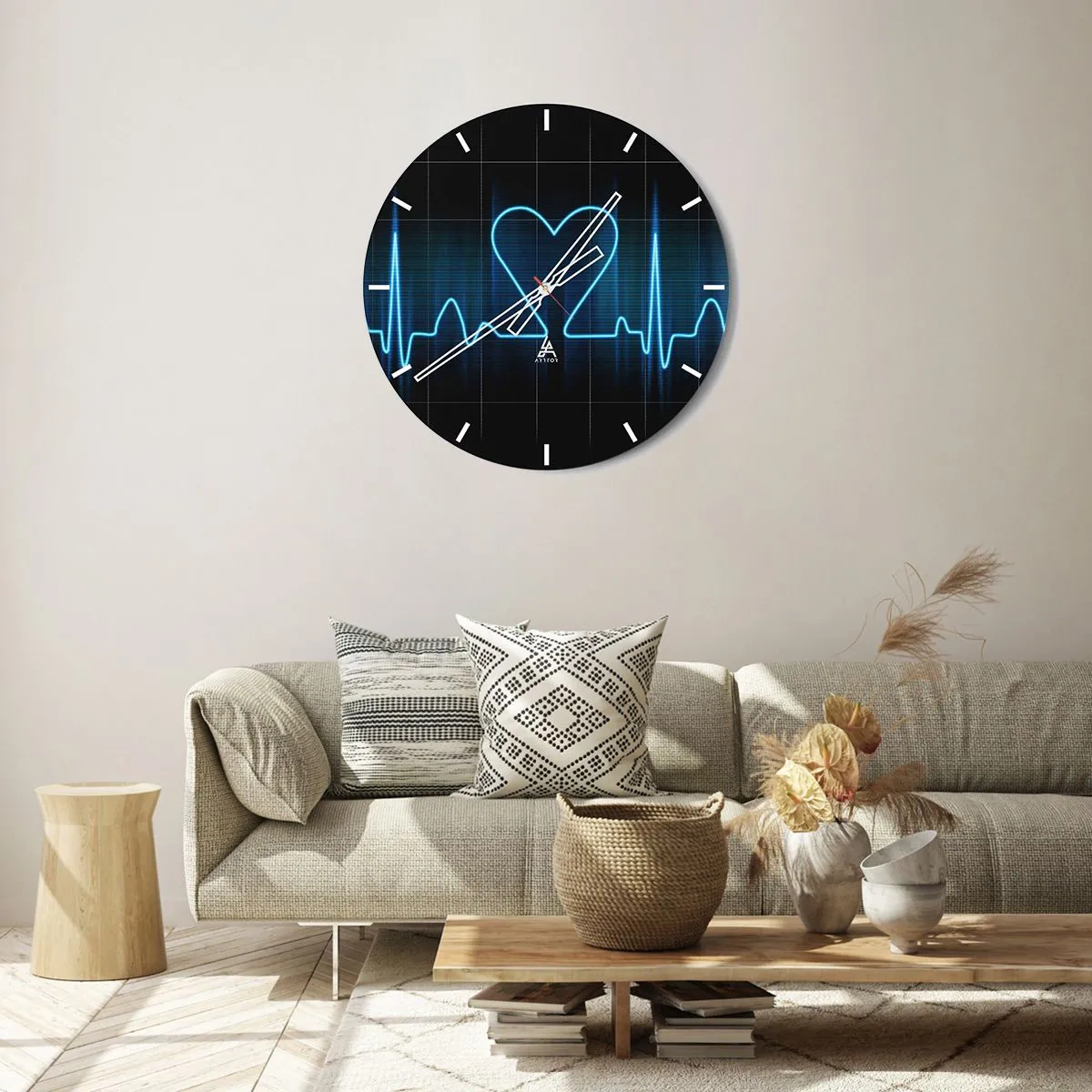 Wandklok - Klok - Hartvormig EKG-lijnmotief op een zwarte achtergrond - 30x30cm - Op het ritme van het hart - Moderne wanddecoratie voor woonkamer, keuken en slaapkamer ARTTOR