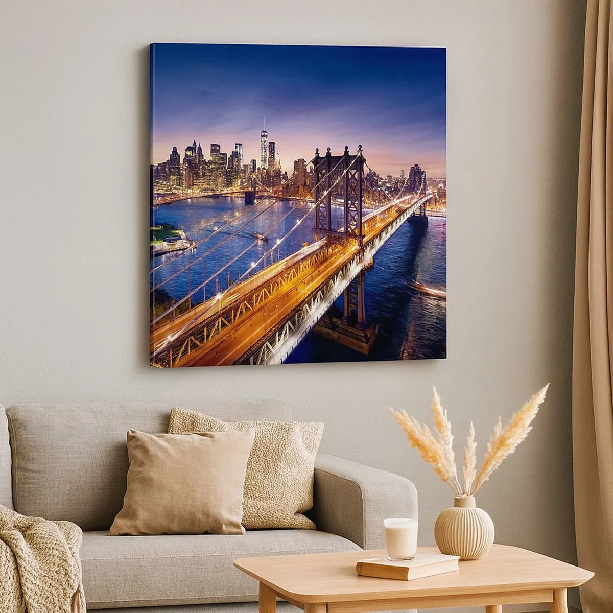 Schilderen op canvas - Een stralende brug naar het hart van de stad - 30x30 cm