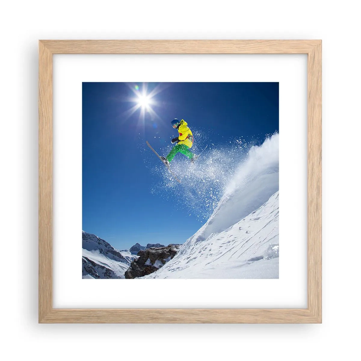 Een poster in een licht eiken lijst - Dansend met de bergen - 30x30 cm