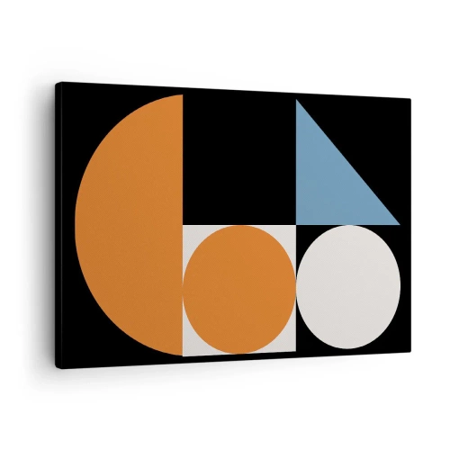 Schilderen op canvas - Geometrisch patroon met kleurrijke vormen op een zwarte achtergrond - 70x50cm - Dacht lay-out - Moderne wanddecoratie voor woonkamer en slaapkamer ARTTOR