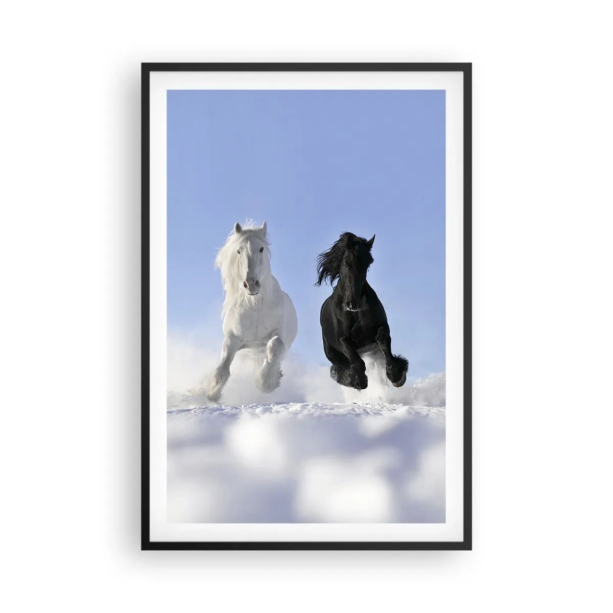 Poster in een zwarte lijst - Zwart-wit galop - 61x91 cm